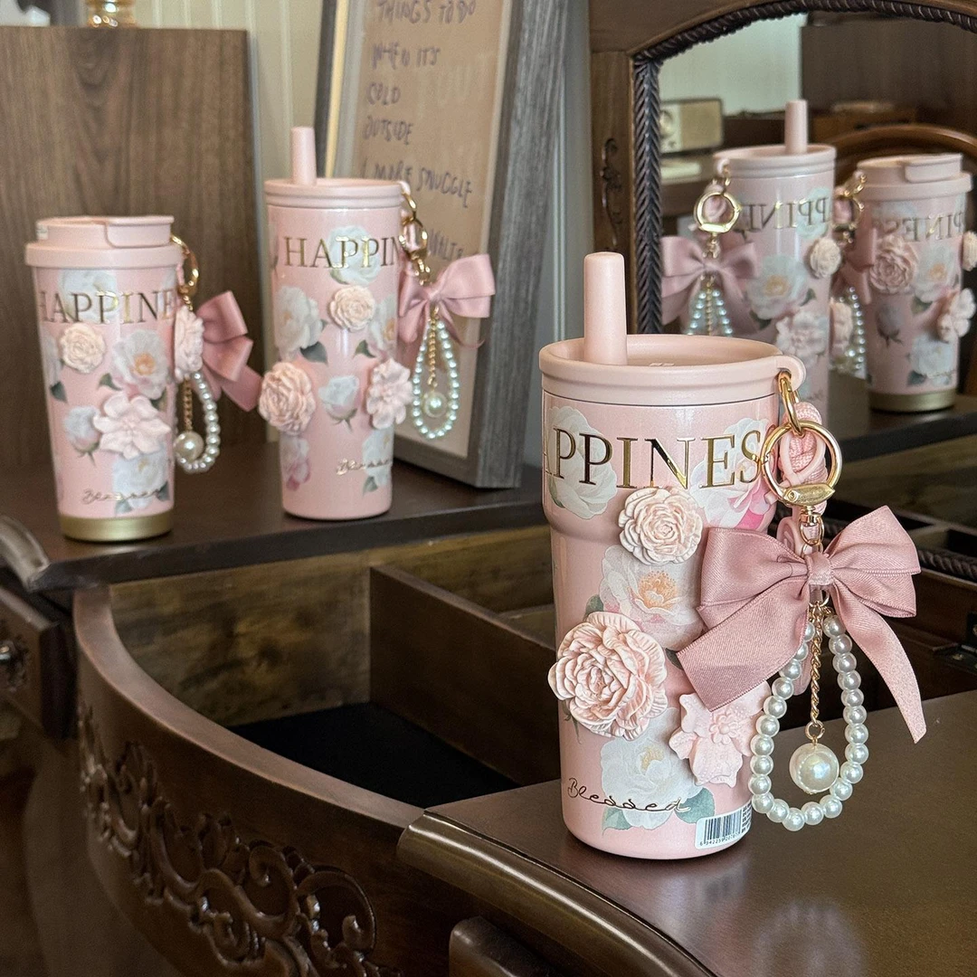 范哲萨高颜值陶瓷内胆保温杯女生山茶花咖啡杯外出携带杯子可携式