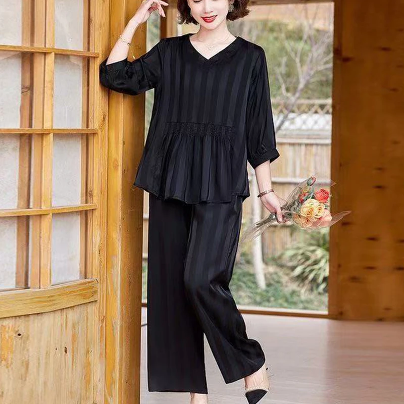 夏季新款女装时尚气质显瘦短袖+裤子两件套洋气妈妈装6160