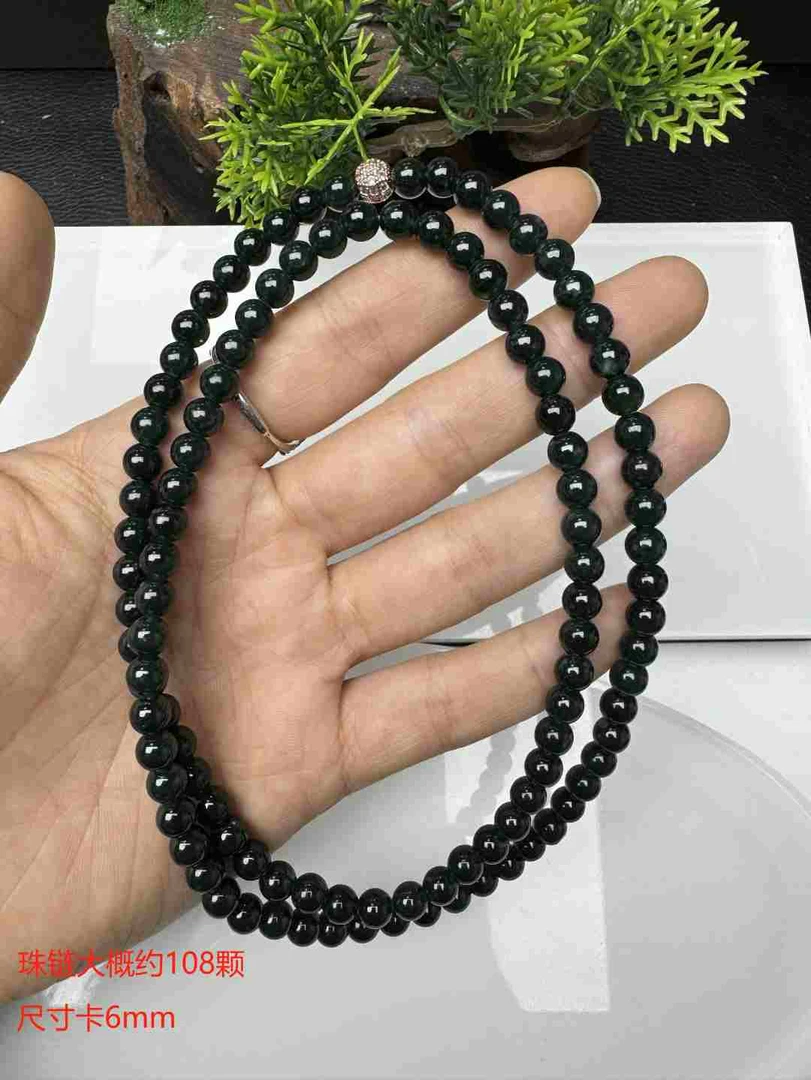 天然翡翠A货老蓝水卡6mm珠链（多样性发其一）