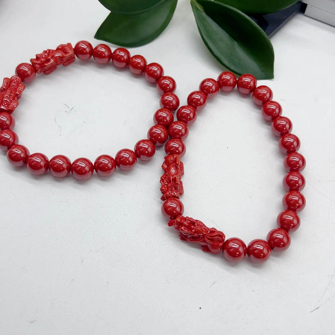 含辰砂工艺品朱砂红砂双貔貅手串约卡8珠子（拍一发一多样性发货）