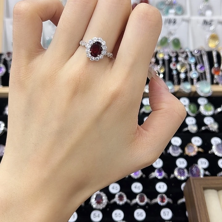 石榴石银S925镶嵌戒指