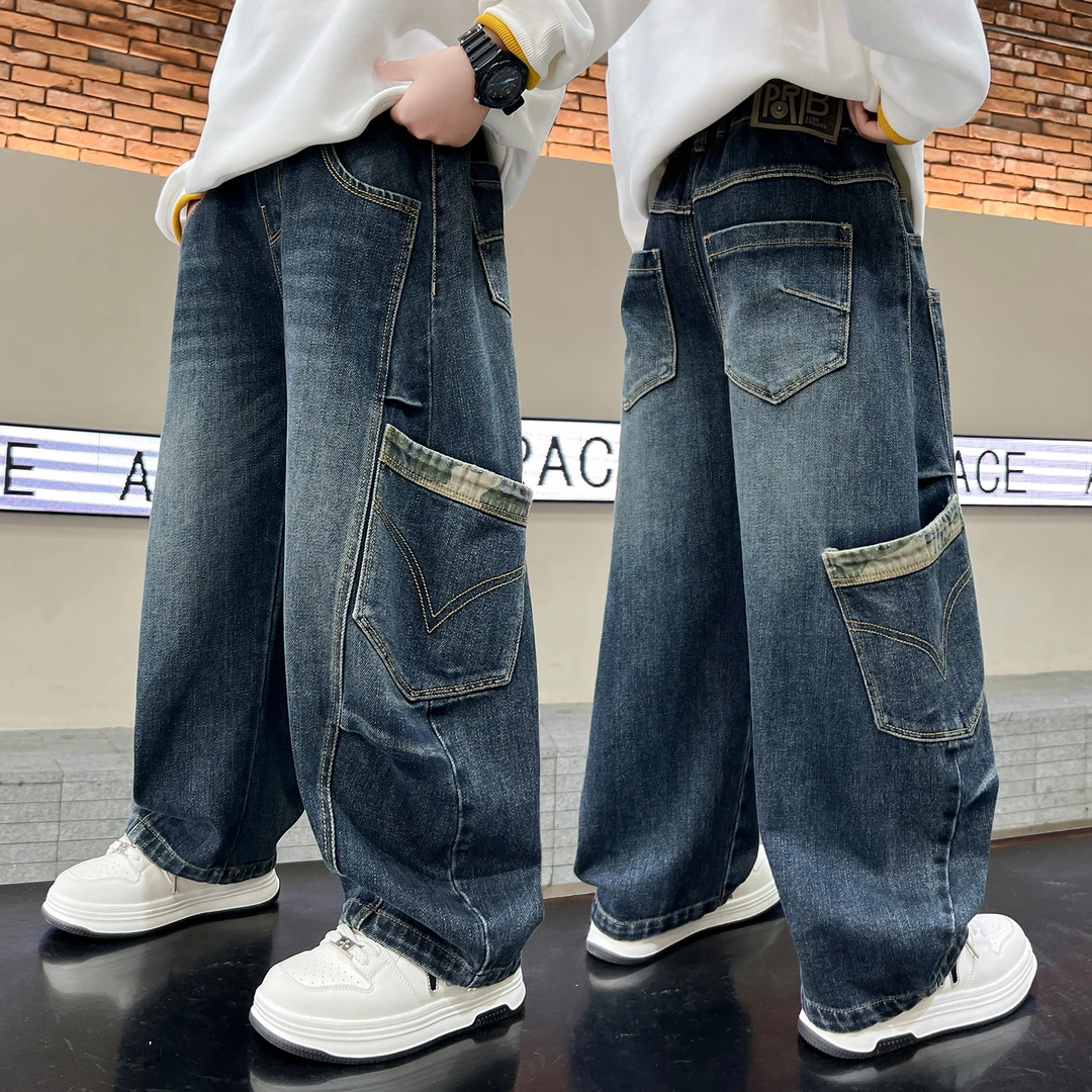男童牛仔裤春秋款2025新款儿童秋装裤子大童秋季工装长裤帅气时髦