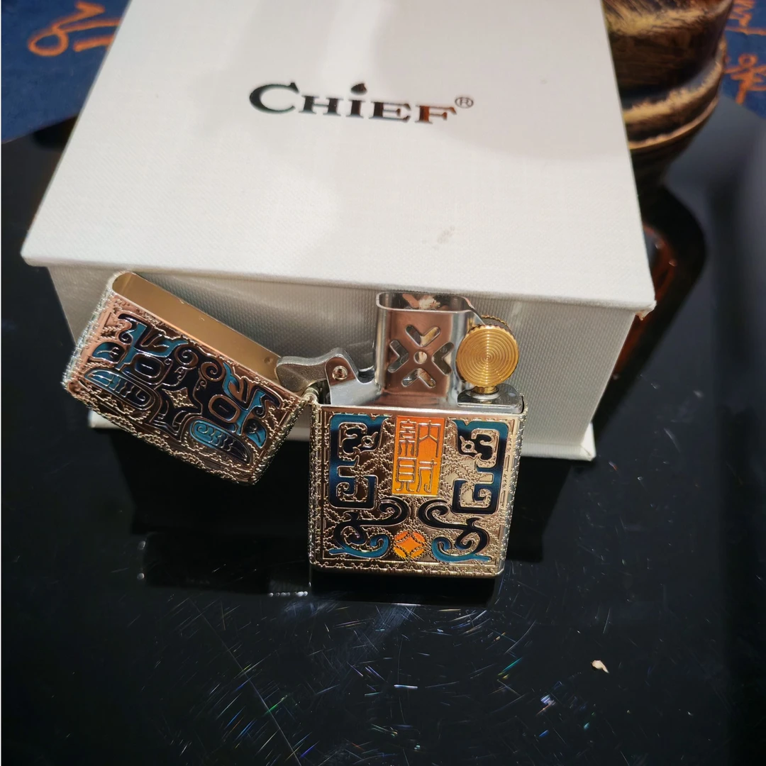 CHIEF/首领二代包银树脂珐琅彩饕餮纳财防风煤油打火机男友的礼物