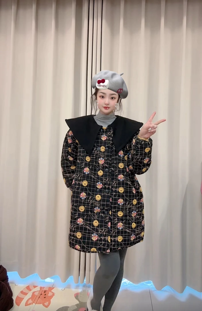 新疆棉冬季【双排扣太阳花】衣长80中长款