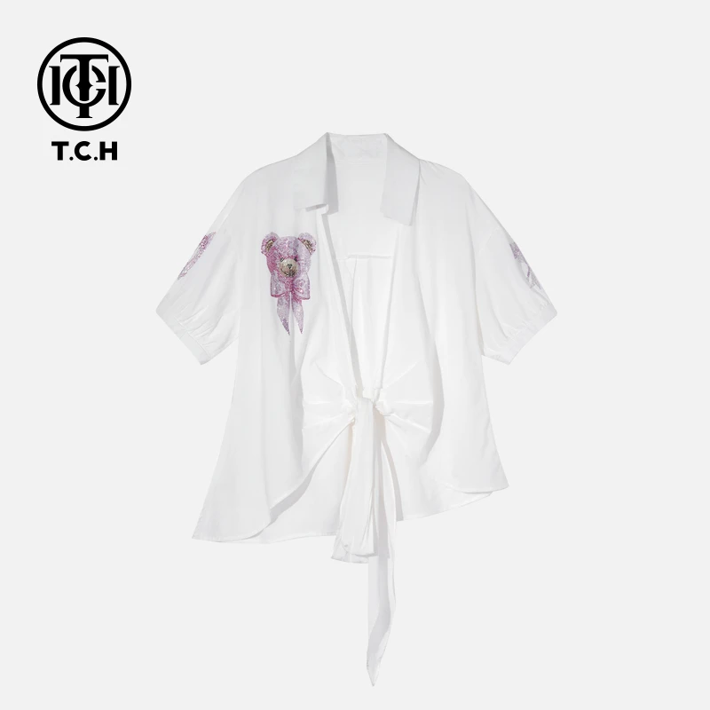 TCH私服新款烫钻工艺时尚休闲百搭舒适衬衫女T75A13E5019轻奢tch