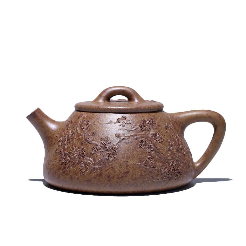 大吉羊柴烧 宜兴紫砂壶茶壶 原矿本山绿泥刻绘暗香石瓢120ml庄杰