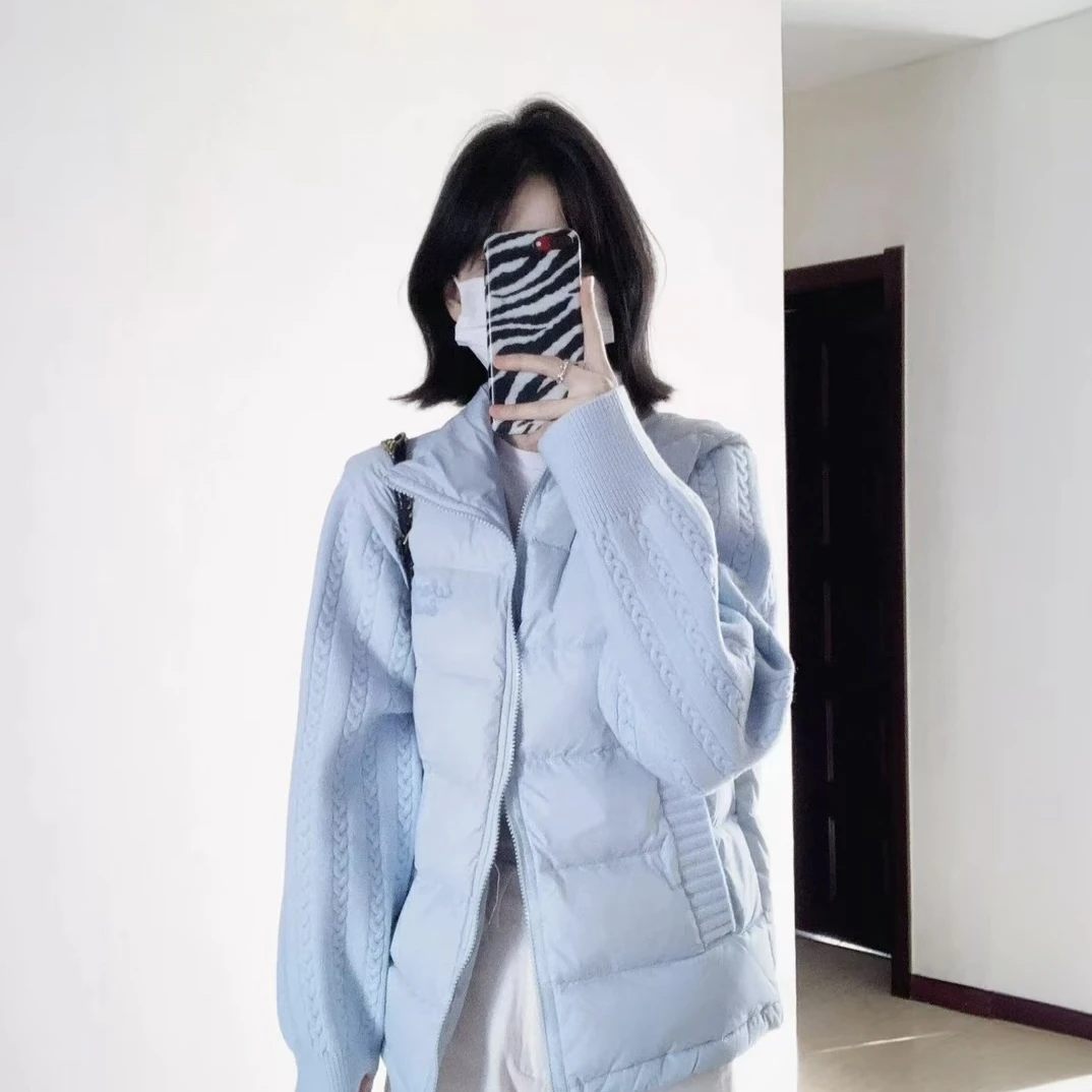 针织袖拼接棉服女短款2025年冬季新款大码小个子轻薄冬季外套