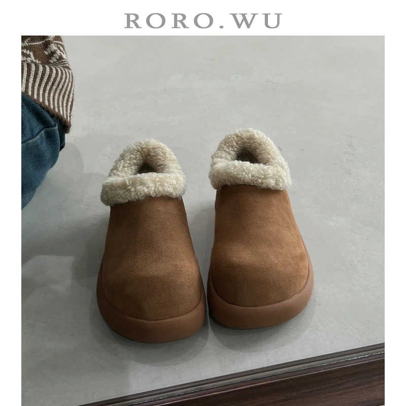 娆娆吴·磨砂牛皮加绒保暖及踝毛毛棉鞋冬季新款厚底雪地靴女Z01