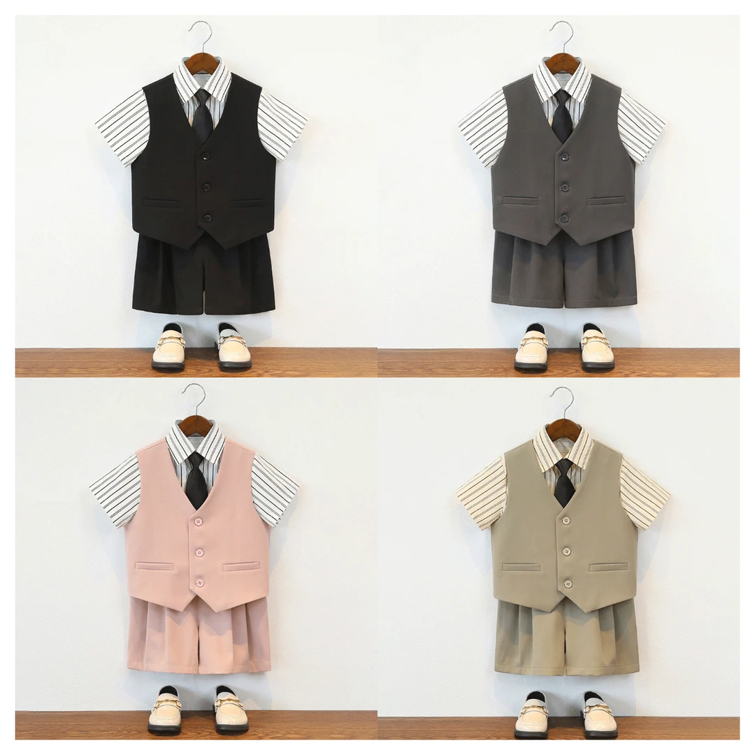 男童西装马甲套装2025春夏新款儿童西服英伦风帅气男孩休闲演出服