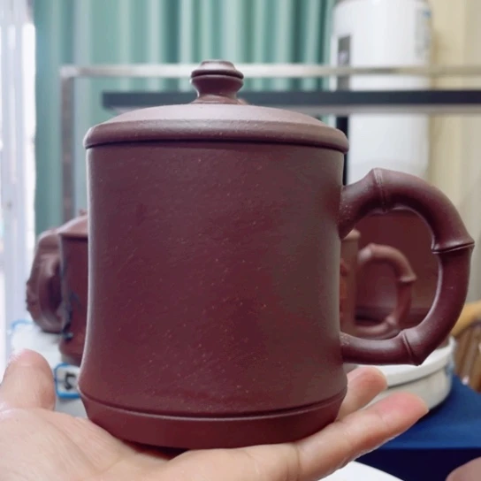 紫砂茶杯紫泥竹节杯