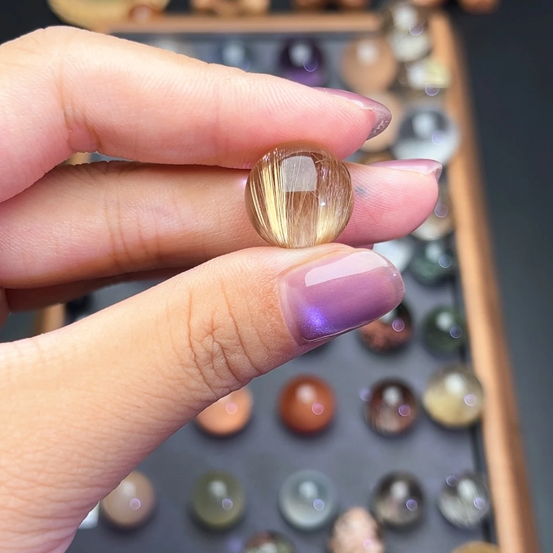 未镶嵌珠宝半成品水晶天然水晶金发14.8m打孔不退换