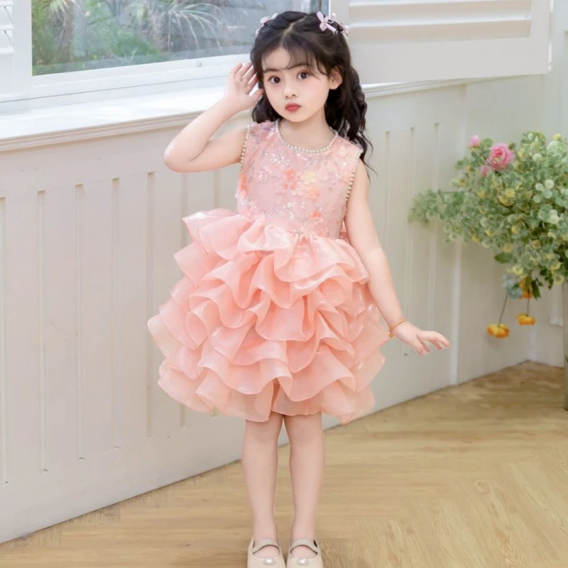 女童连衣裙夏装2025新款洋气男孩蓬蓬公主裙女孩夏季背心礼服裙子