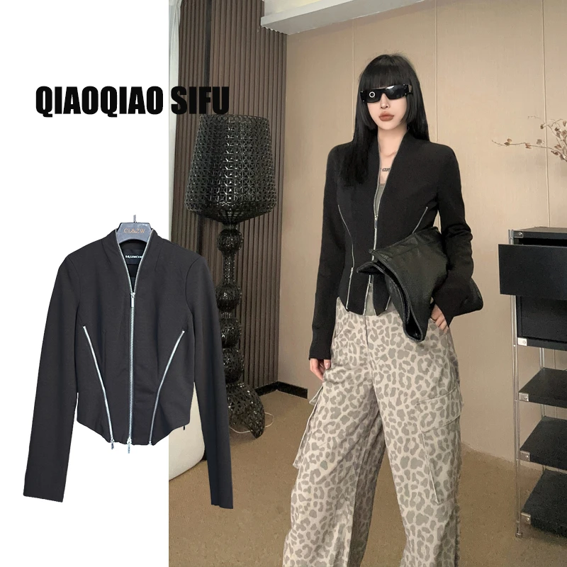 【Q-俏俏】设计师款三重拉链气质显瘦卫衣外套81101