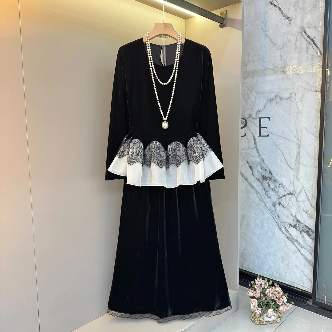 2025早秋新款气质高级感丝绒上衣+半裙大码显瘦洋气两件套9951