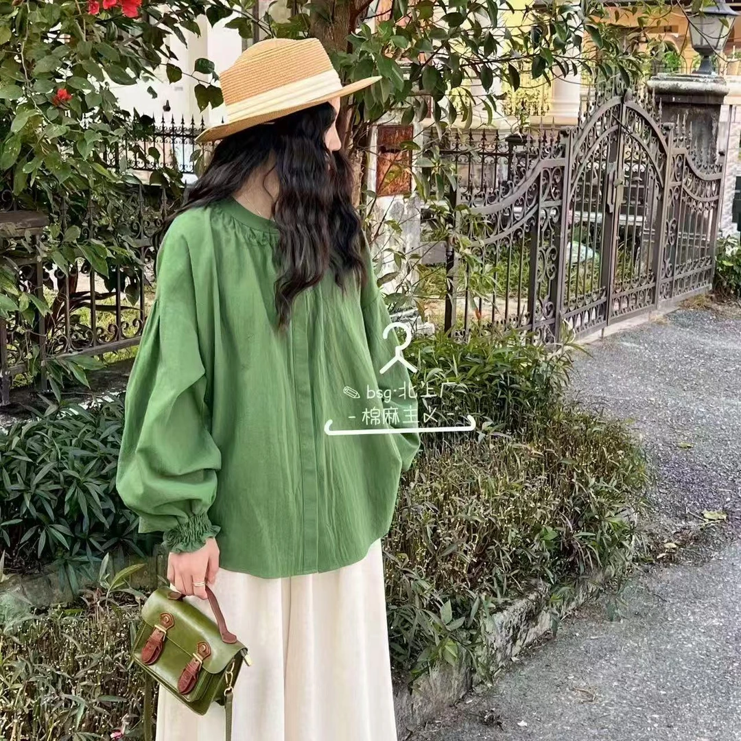 杨杨 夏季森系慵懒棉麻开衫衬衫88067