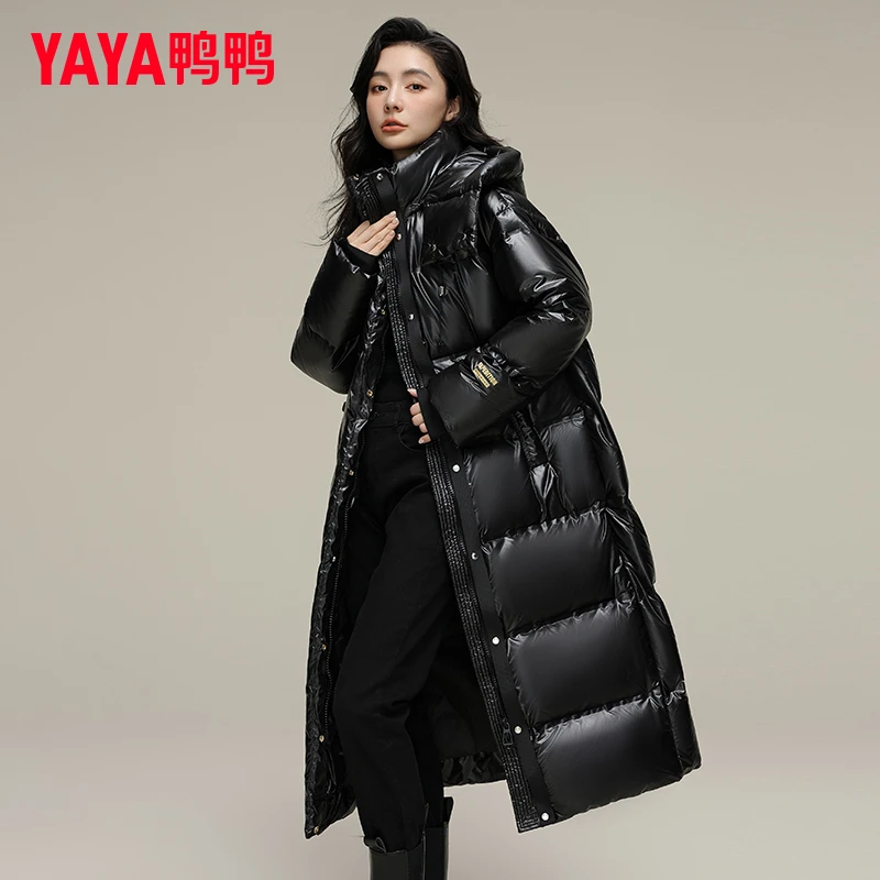 YAYA/鸭鸭黑金羽绒服女士2025冬季新品爆款长款过膝宽松加厚外套