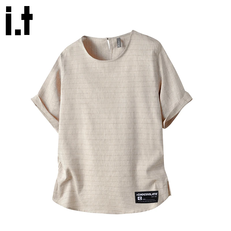 i.t:CHOCOOLATE简约条纹短袖男t恤2025夏季薄款宽松通勤半袖上衣