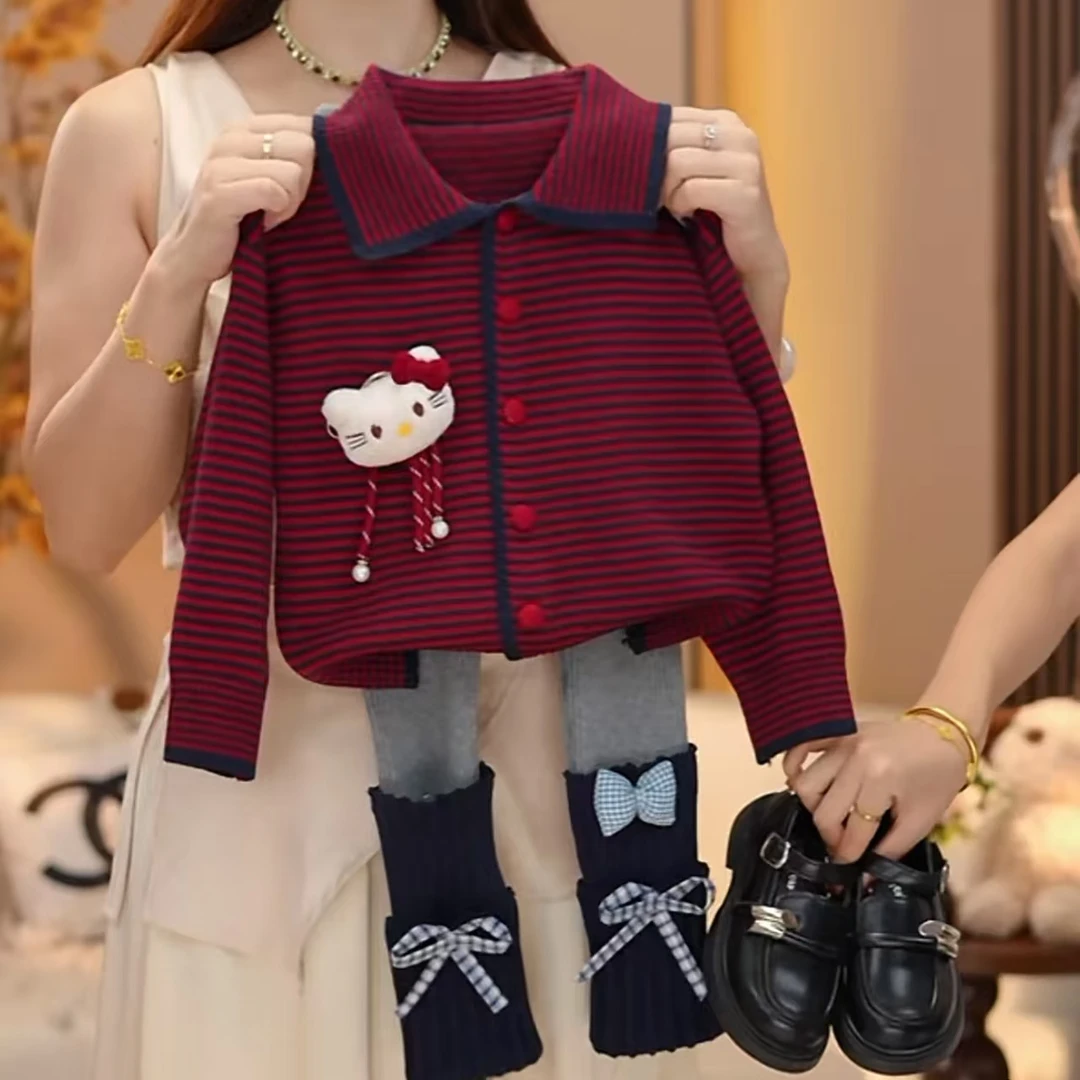 【米小逗】女童2025秋上新女童外套裤子洋气条纹女宝韩版两件套m156