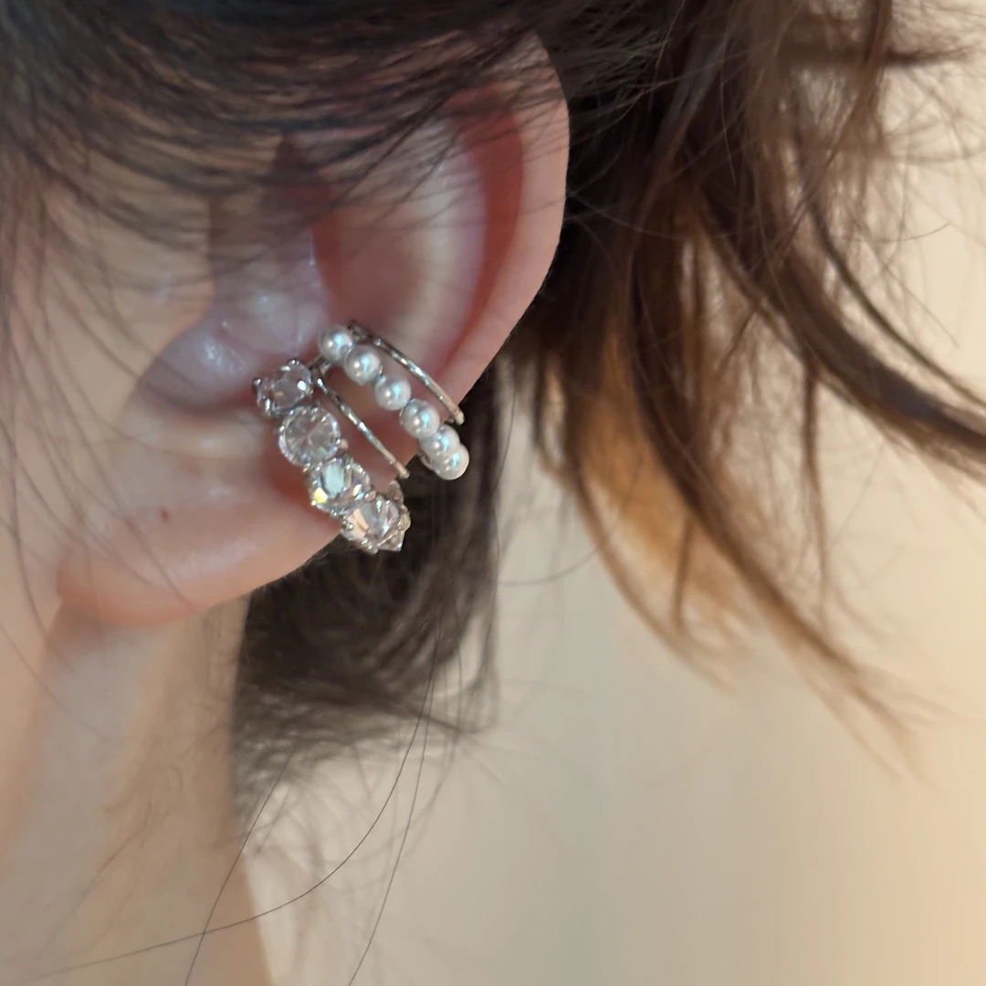 铜合金仿珍珠耳饰 小众奢华锆石耳骨夹爆闪耳夹绝美高级感耳挂