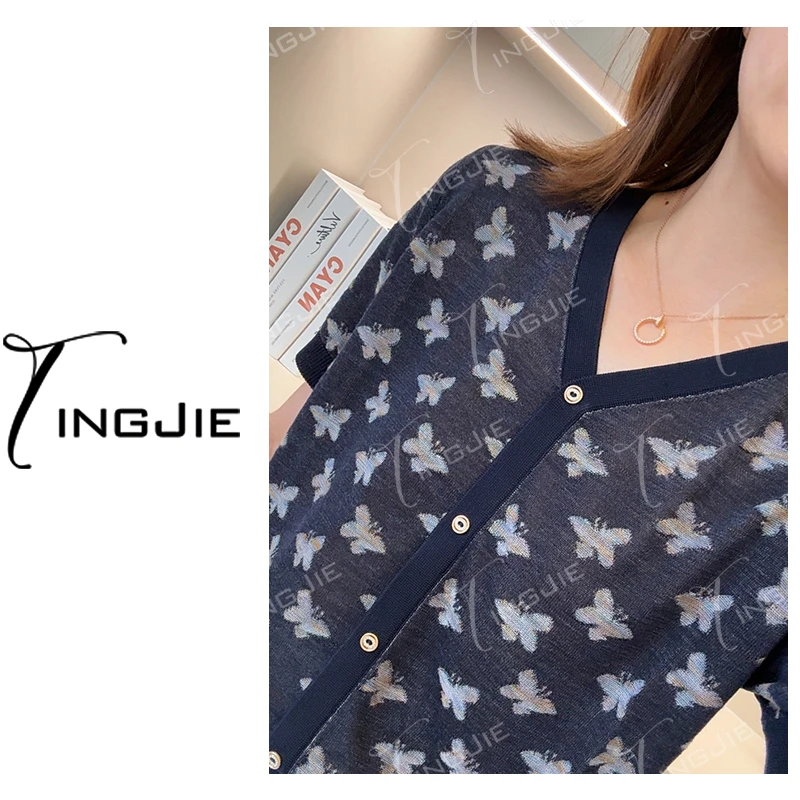 【幻彩蝴蝶】满身蝴蝶76支兰精巨漂亮B2819夏季短袖针织上衣