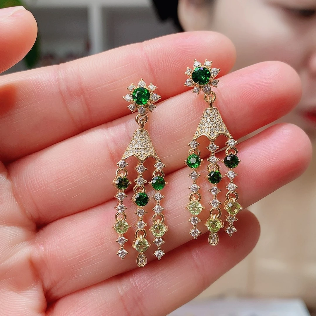 银S925镶嵌透辉石耳坠