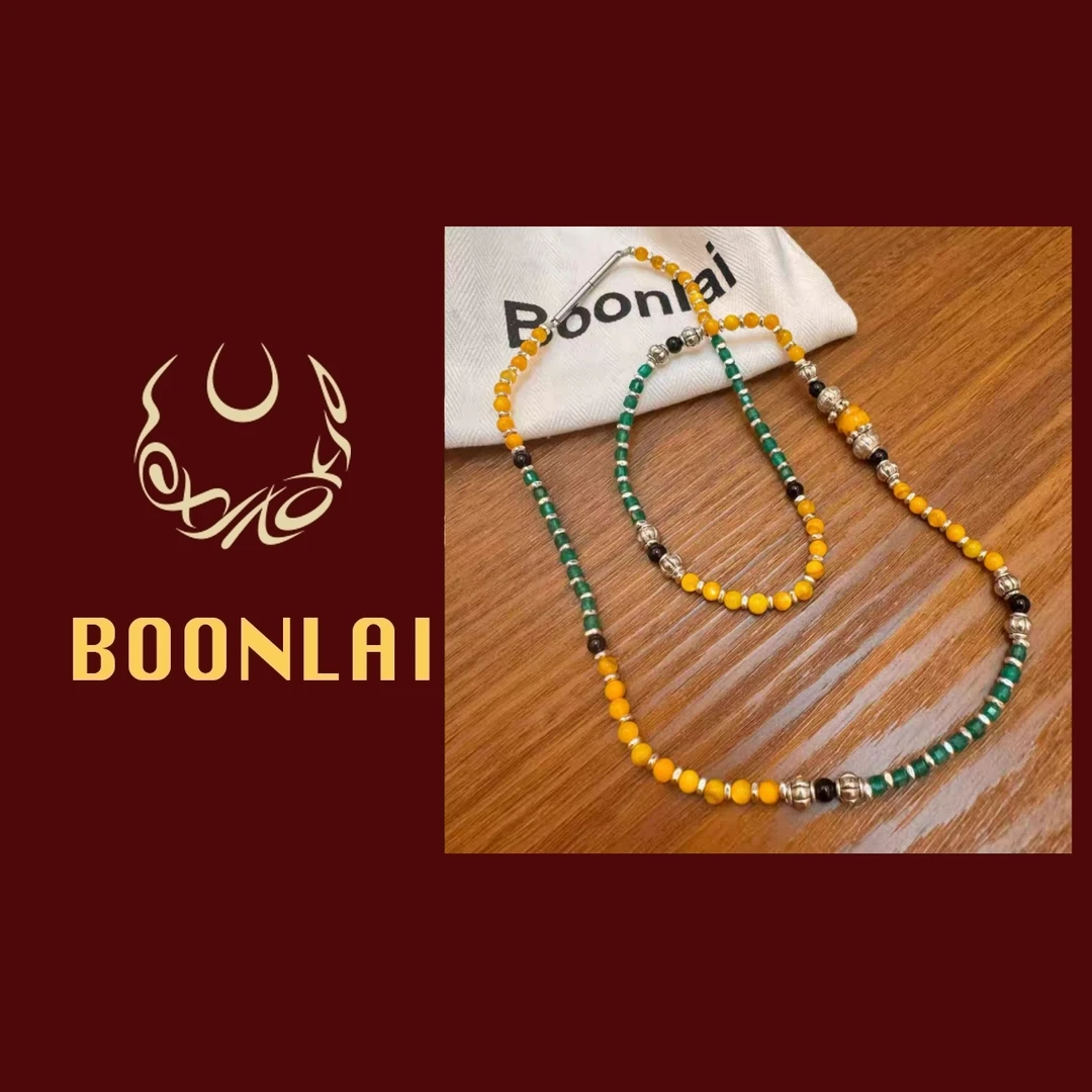 铜合金项链 Boonlai  黄色绿色珠珠拼接项链1433