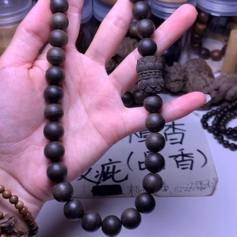 檀香木手串/手链老山檀香阴沉1.2/34横纹虎皮手持大并蒂莲