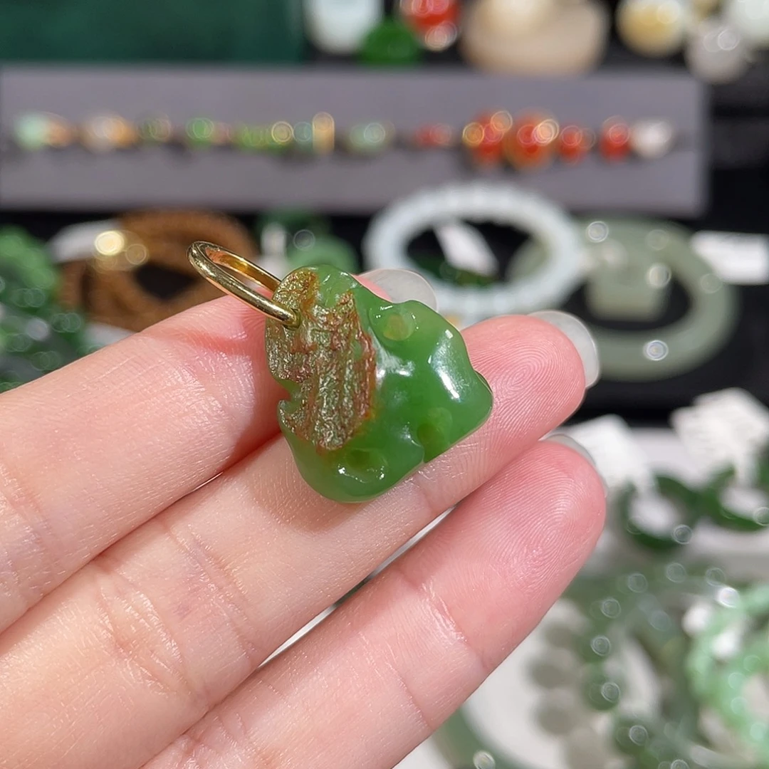 和田玉（碧玉）18K金镶嵌吊坠(不含链)