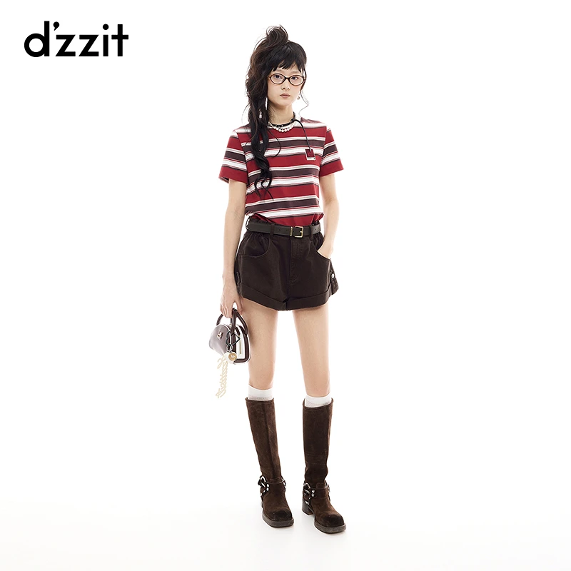 【商场同款新品】dzzit地素牛仔短裤25秋卷边设计裤子女3J3R103