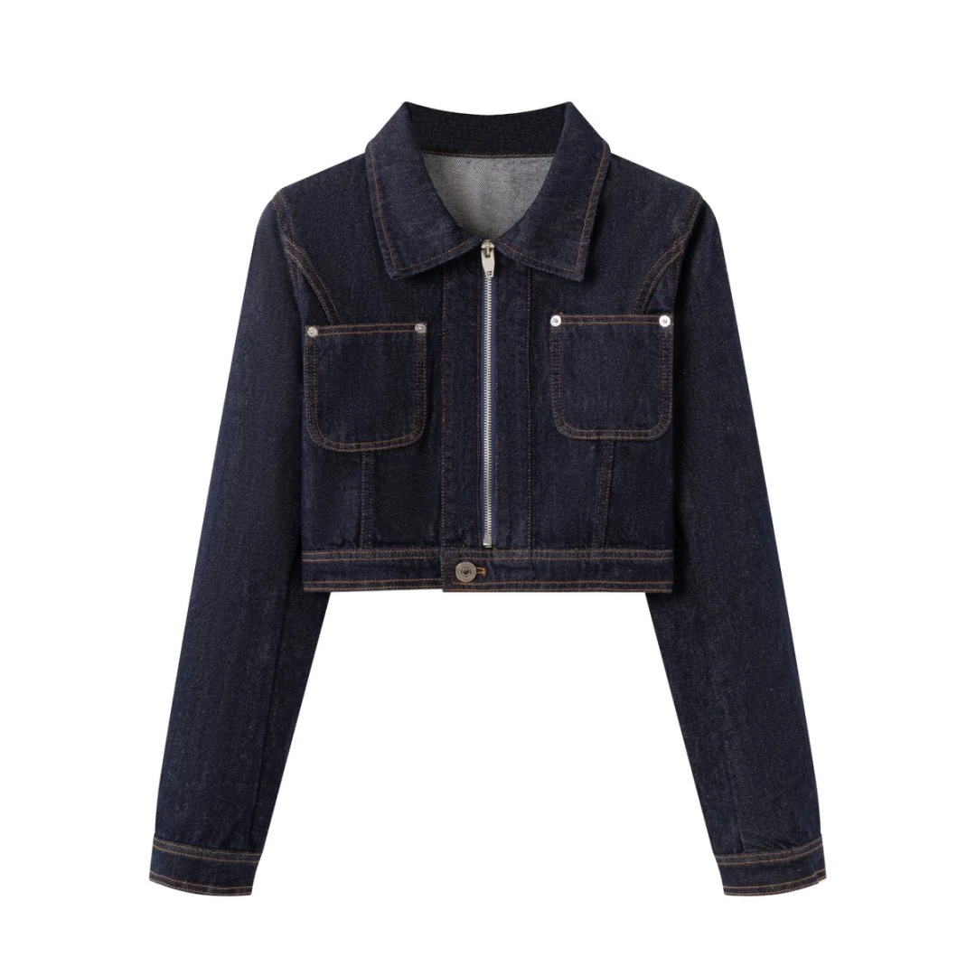 B8205秋季新款时尚复古气质小个子百搭洋气牛仔外套