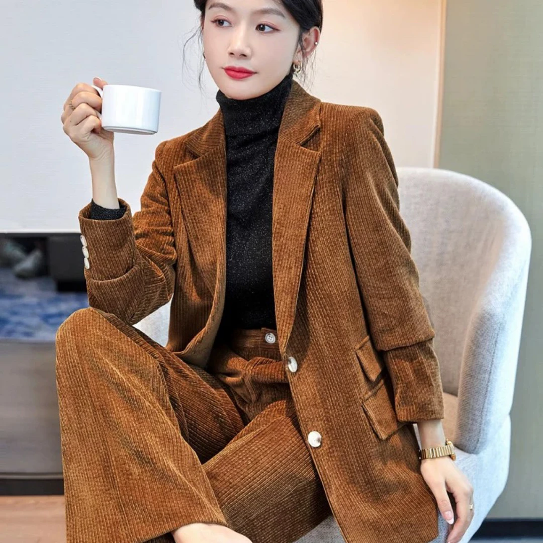 b区6190灯芯绒西装外套女秋冬加厚夹休闲设计感小众高级感西装