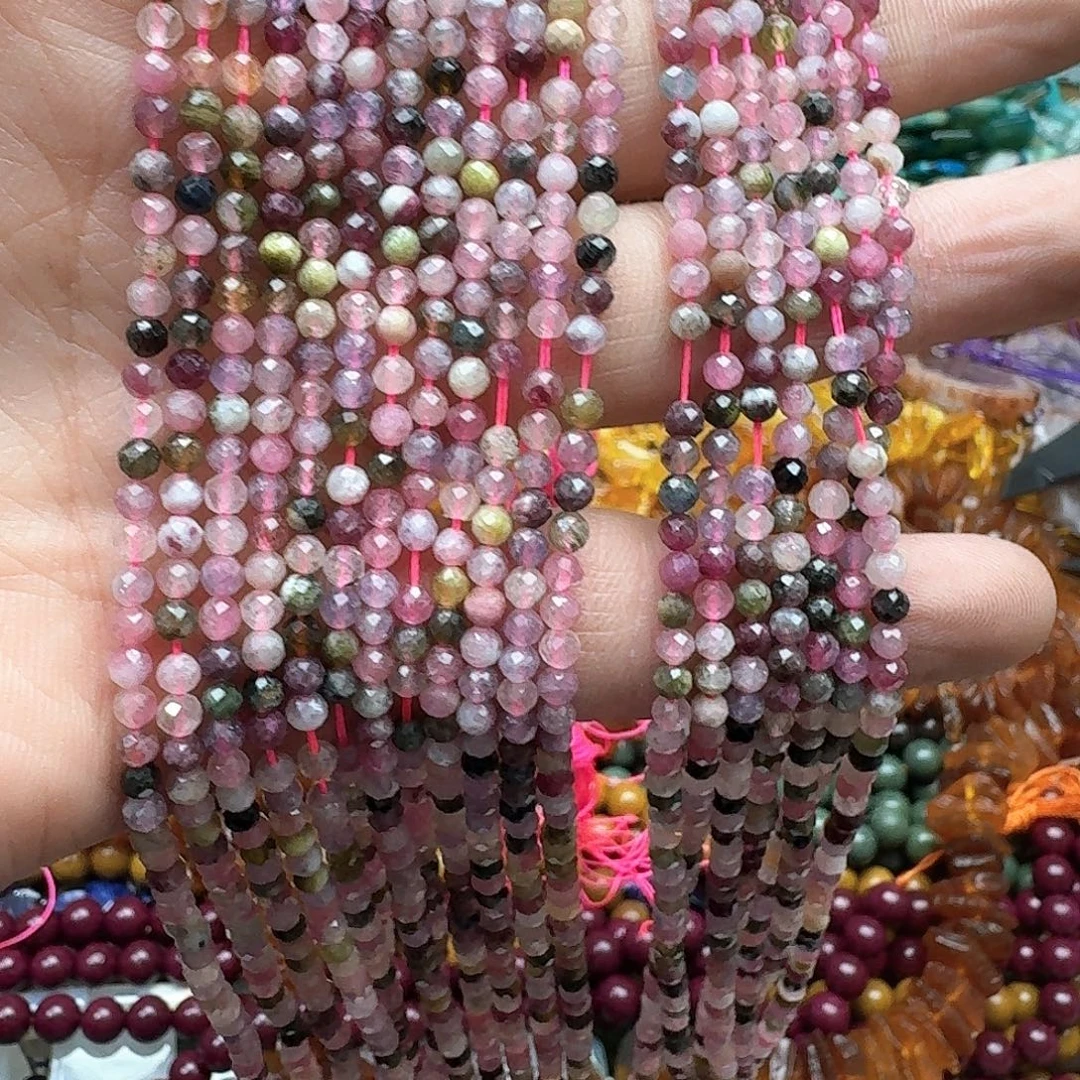 玛瑙/玉髓合金珠宝半成品一条3mm切面彩碧玺