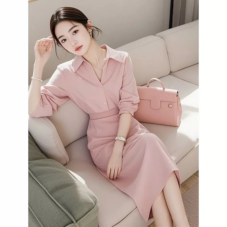 2025韩剧女主穿搭超好看高级感小洋装小香风职业粉色衬衫两件2025