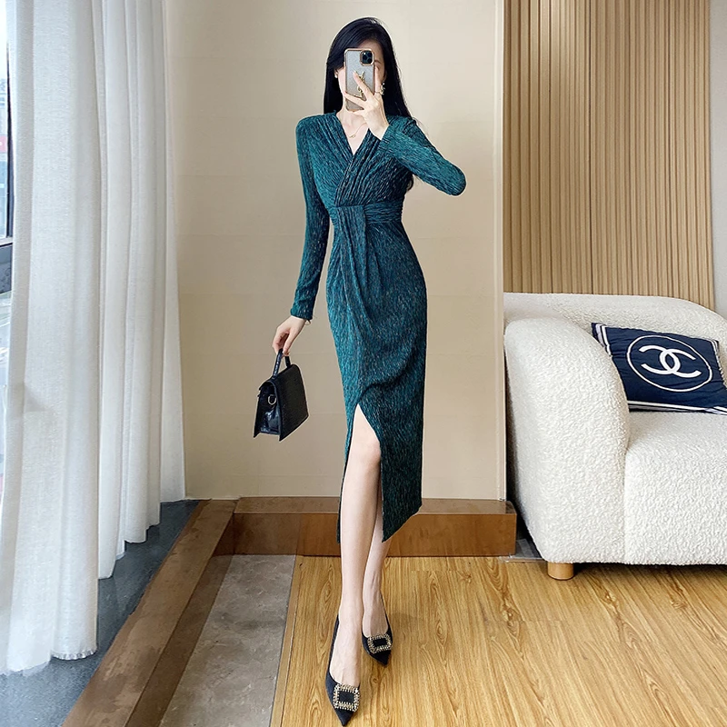 秋冬穿搭修身包臀打底裙子原创设计显身材气质连衣裙女神范1224