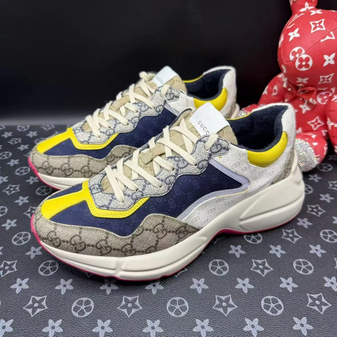 95新 GUCCI/古驰 多色彩拼接经典厚底老爹鞋41欧码 ddm2974