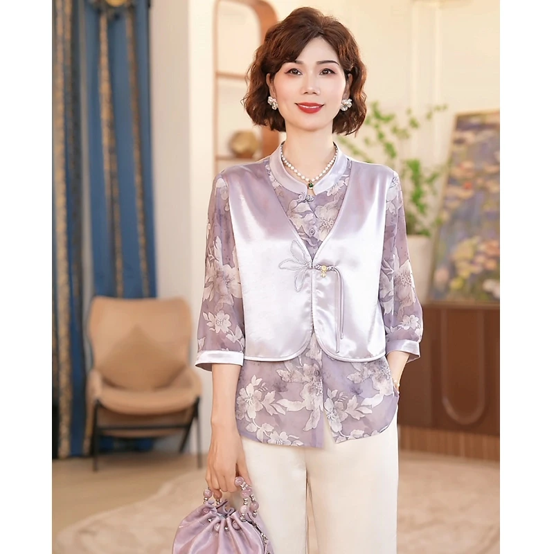 中年妈妈夏季套装2025新款洋气上衣服中老年女装两件套气质母亲潮