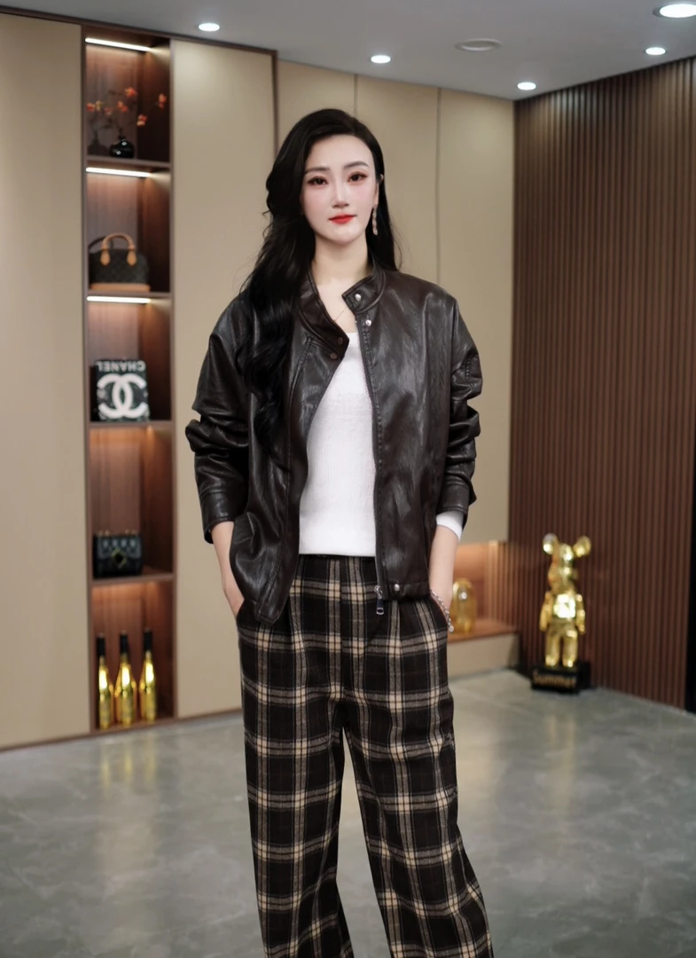 蛋白皮复古机车皮衣女2025秋季新款立领休闲短款夹克外套