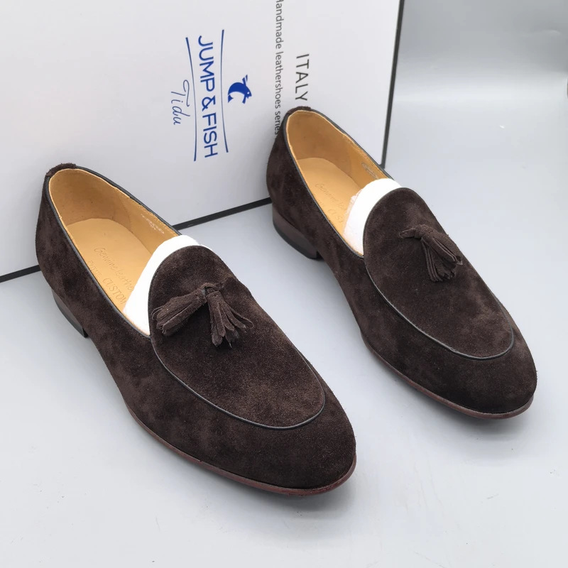 牛反绒固特异全皮底一脚蹬流苏乐福皮鞋（9050105）咖啡色
