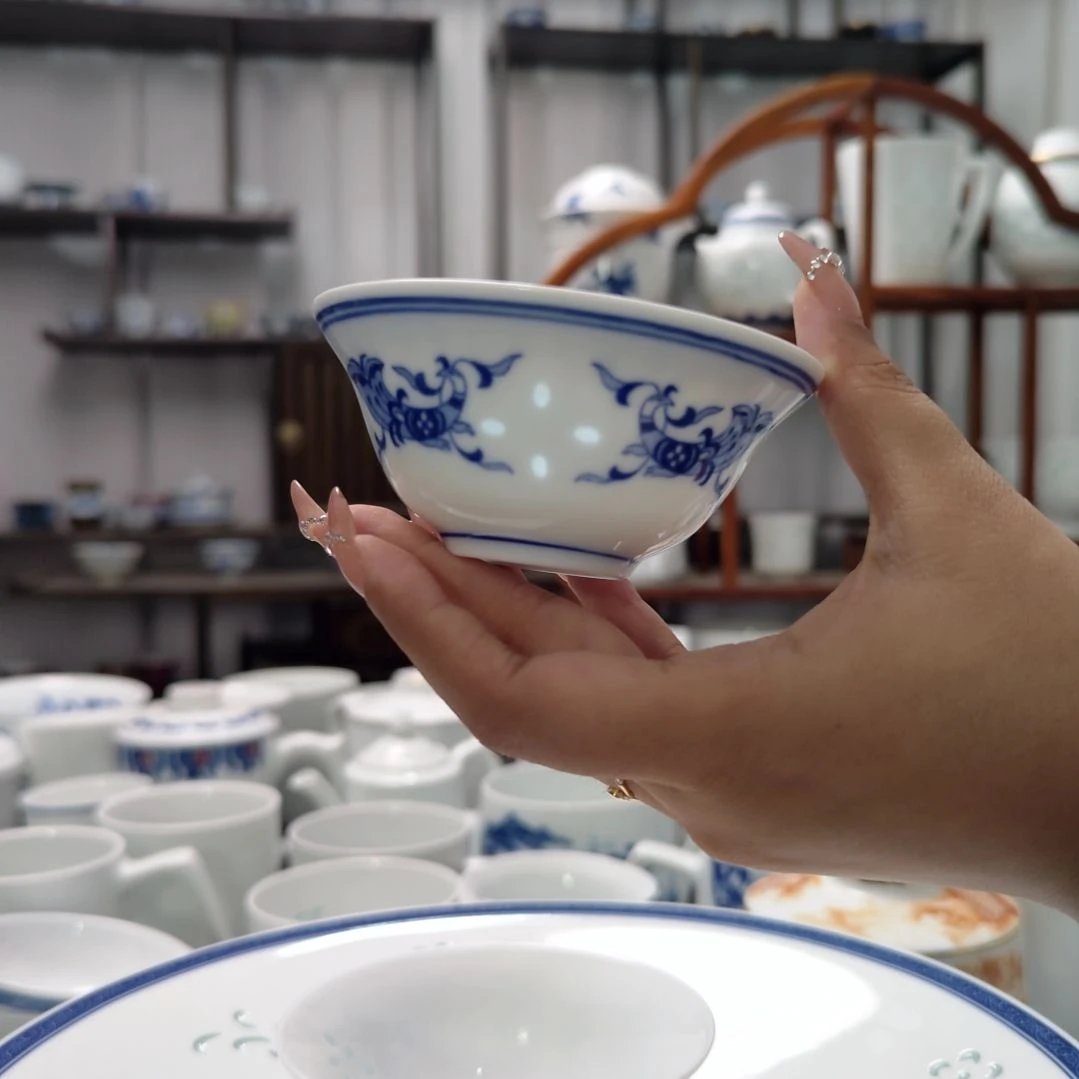 瓷孔雀茶盅十只装