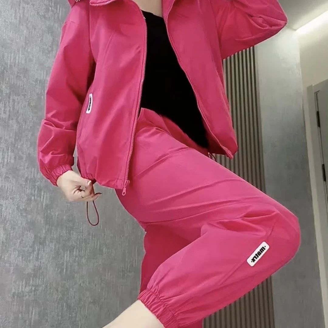 休闲运动套装女2025春秋新款慵懒风时尚春季薄款外套束脚裤两件套