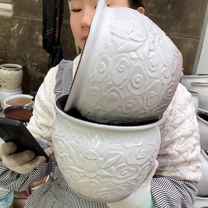 紫砂花盆瑕疵口20高16瑕疵