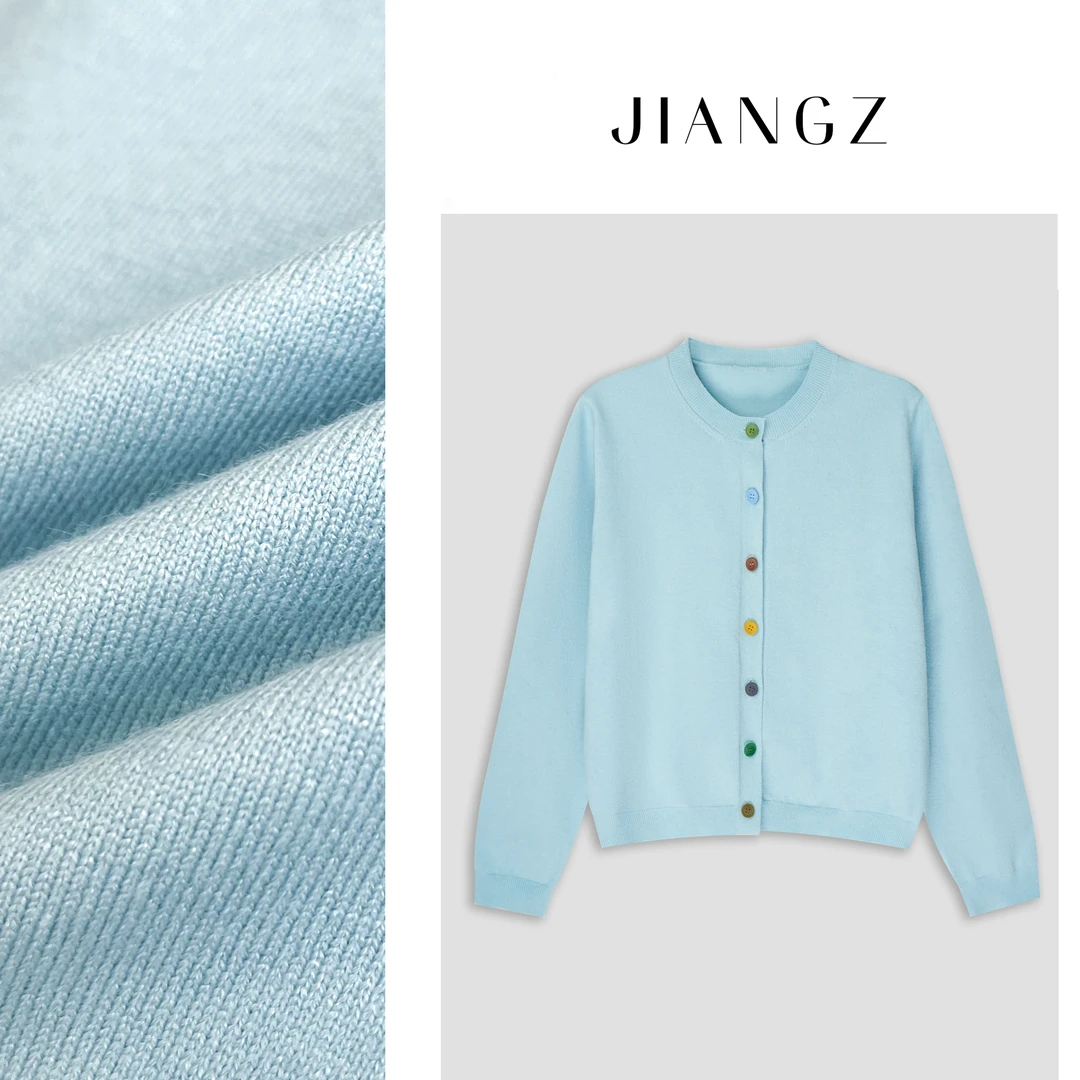 panii【椿彩】早春2025新款撞色彩扣圆领毛衣开衫纯色软糯外套