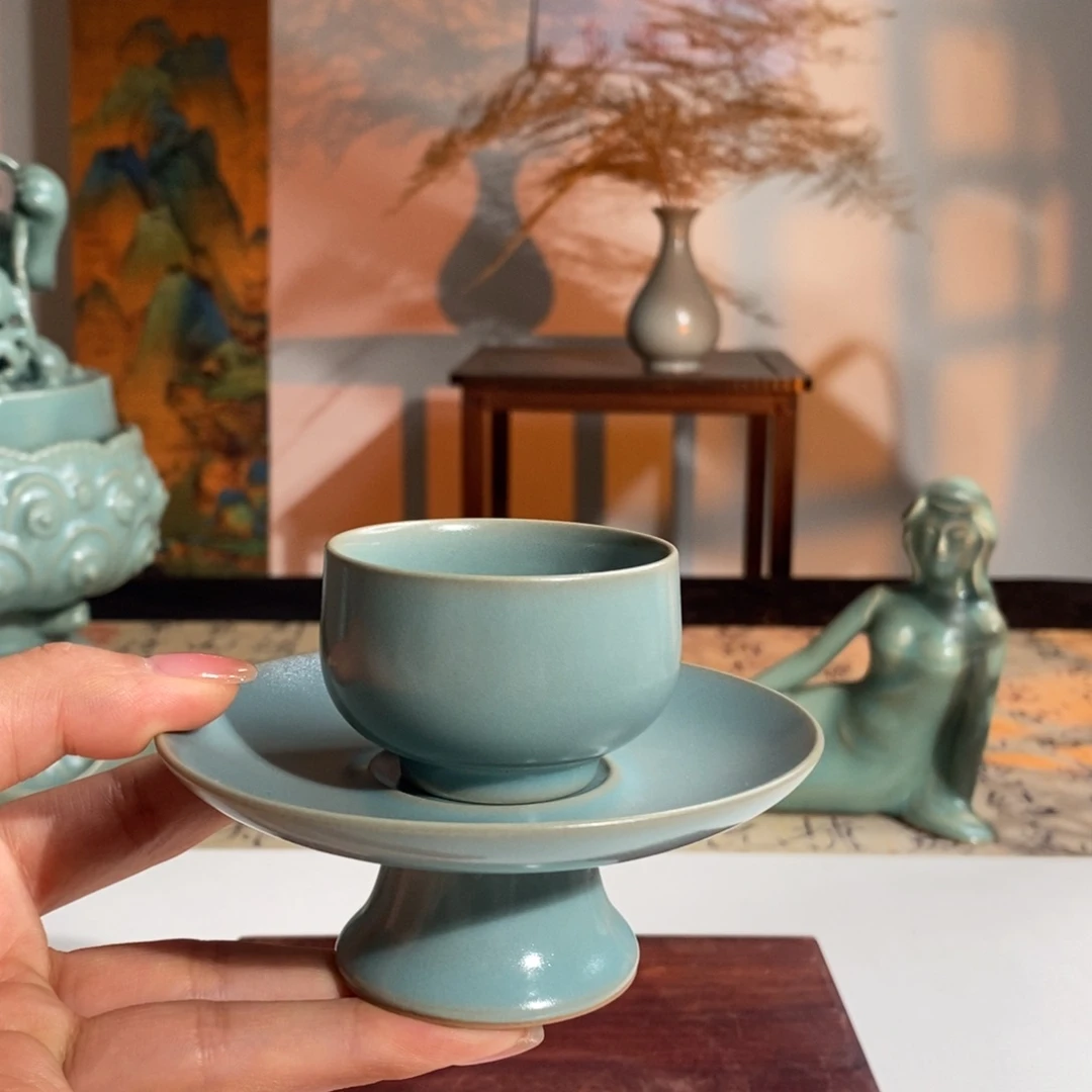 仿古无纹杯盏两件套