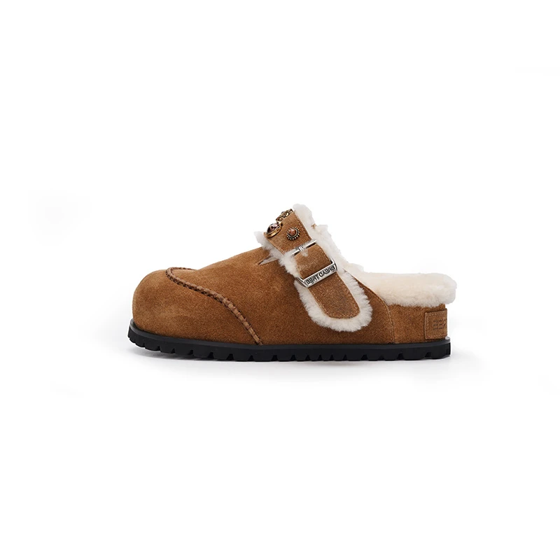 【BREADTREE】面包树新品25秋冬宝石装饰厚底羊毛拖鞋