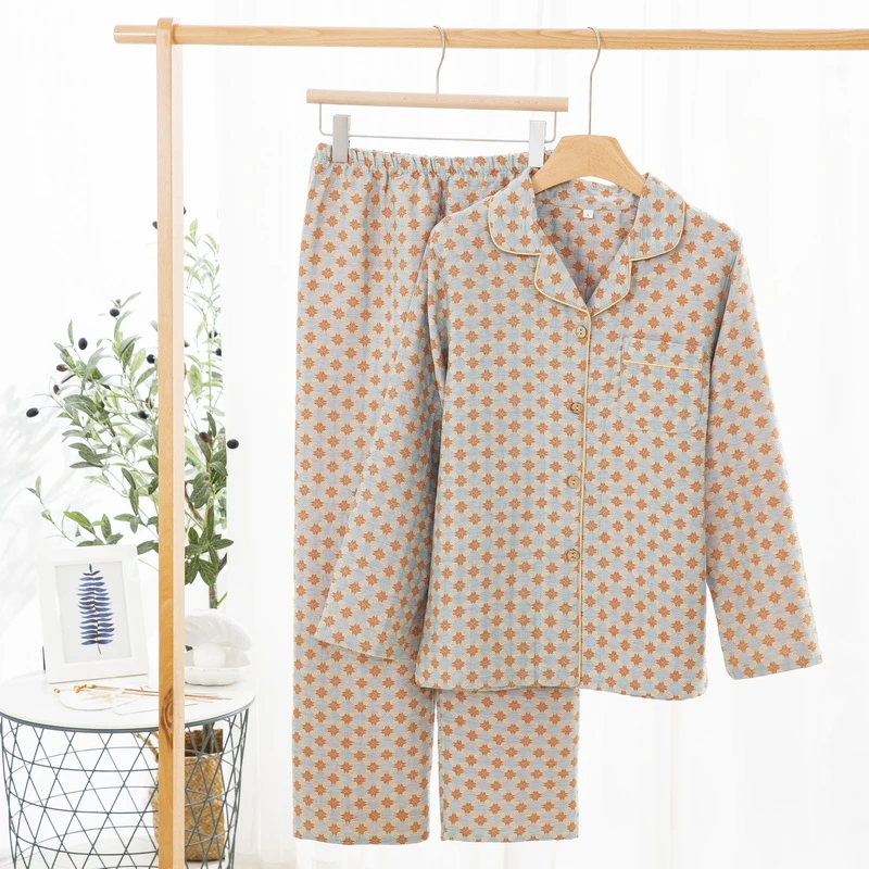 【微瑕款】L码A类母婴级双层纱布家居服睡衣女套装休闲碎花春秋夏