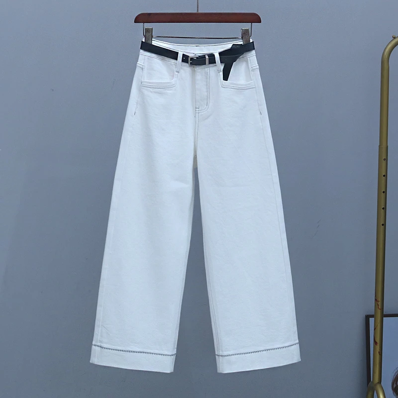 2025年新款显瘦弹力九分裤春秋时尚白色阔腿窄版直筒裤百搭牛仔裤