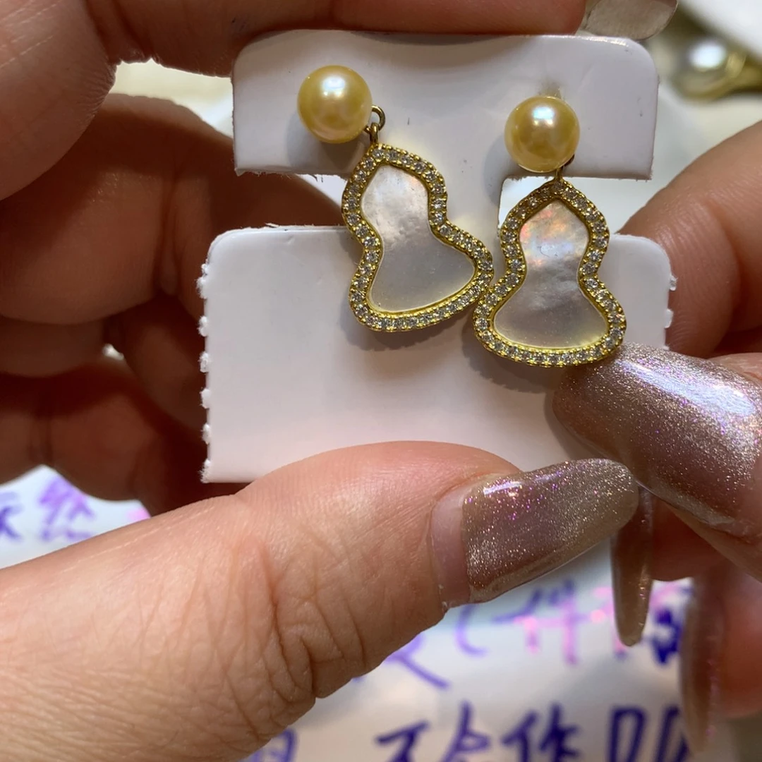 银S925镶嵌海水珍珠耳饰