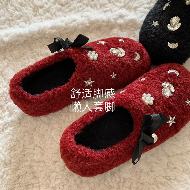 马斯红~INS小众高级感高奢风毛毛鞋女冬季加绒保暖百搭小红棉鞋子