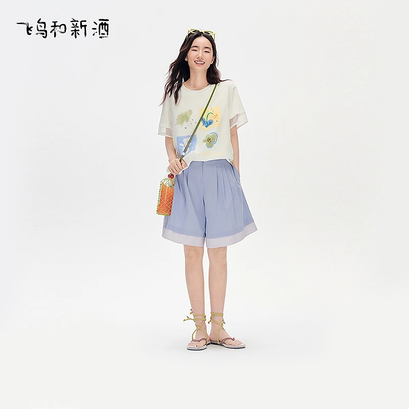 飞鸟和新酒创意印花短袖白色T恤女夏宽松休闲圆领上衣FD53091041