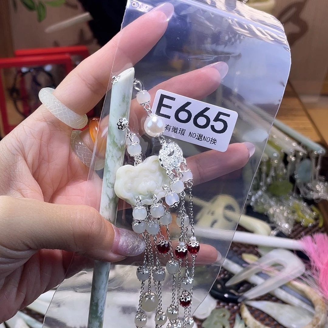 蛇纹石玉发饰银S925镀金镶嵌漫*姐
